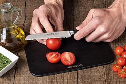 Arcos Forged Tomato Knife Serrated 5 Inch Stainless Steel. Ergonomic Polypropylene POM Handle & Special Silk Blade 130 mm. Series Manhattan. Blue Color. Impress and Amaze with Every Cut