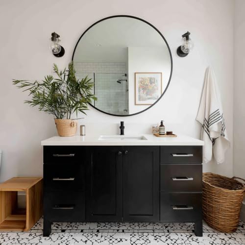 Sunniry Black Round Mirror 34 inch, Circle Wall Mirror, Matte Metal Frame