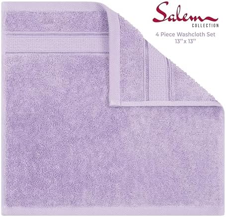 American Soft Linen Salem Washcloth Sets, 4 Piece Luxury 600 GSM 100% Cotton Washcloths for Bathroom, 13x13 inches Washrags Premium Quality Hand Face Towels, Lilac