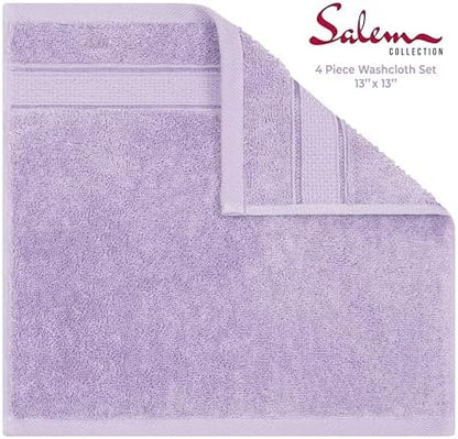 American Soft Linen Salem Washcloth Sets, 4 Piece Luxury 600 GSM 100% Cotton Washcloths for Bathroom, 13x13 inches Washrags Premium Quality Hand Face Towels, Lilac