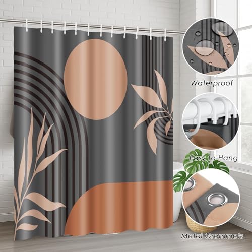 Bathroom Sets with Shower Curtain and Rugs, 4 Pcs, Boho Mid Century