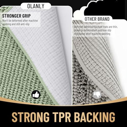 OLANLY Thick Chenille Large Bathroom Rugs Mats 44x32, Sage Green