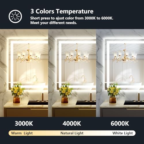 40x30 LED Bathroom Mirror with Lights, Lighted Vanity Mirror