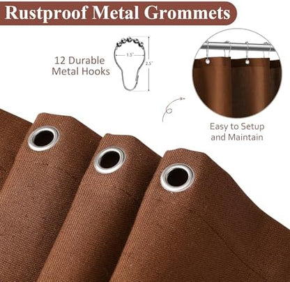 Naturoom Linen Shower Curtain 80 Inch for Bathroom Rustic Brown 1 Panel