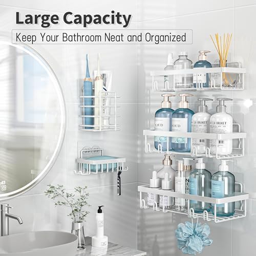 Liuoud 5 Pack Shower Caddy for Inside Shower, White Bathroom Storage Decor