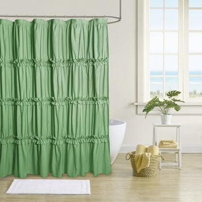 Farmhouse Ruffle Shower Curtain, Light Green, 72 x 72 in