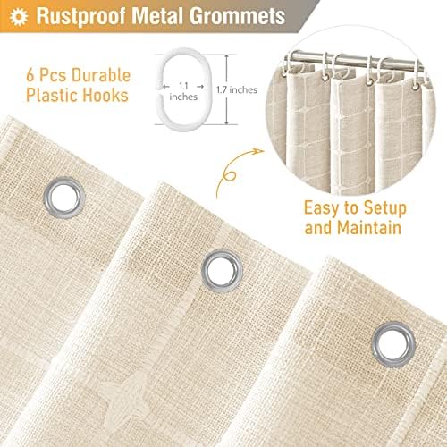BTTN Stall Boho Farmhouse Linen Fabric Shower Curtain, 36x72, Cream/Beige