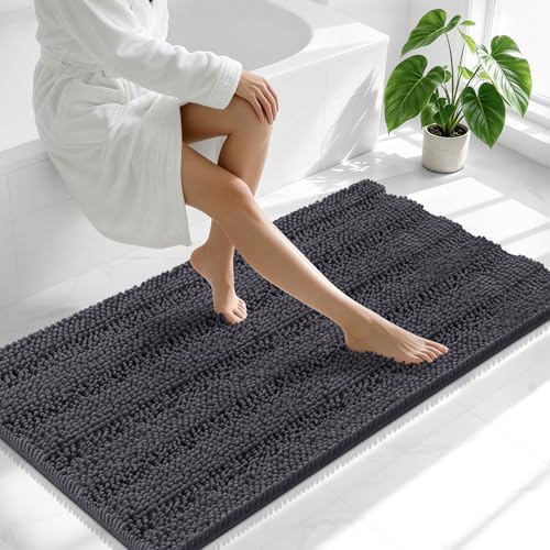 Smiry Thick Chenille Bathroom Runner Rugs 59x20, Soft Bath Mat, Dark Grey