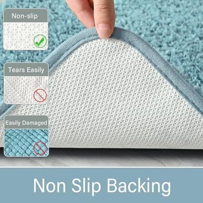 LOCHAS Bathroom Rug Runner 24x84 Inch, Bath Rugs Non Slip, Spa Blue