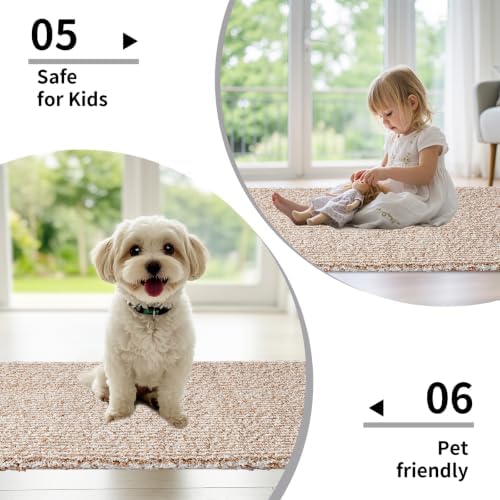 Disolla Bathroom Rug 17x24 - Non-Slip Plush Small Bath Mat, Highly Absorbent & Ultra Soft Fluffy Floor Mat, Machine Washable for Shower and Tub, Beige & White