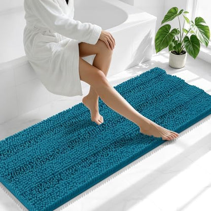 Smiry Thick Chenille Bathroom Runner Rugs 47x20, Bath Mat, Peacock Blue