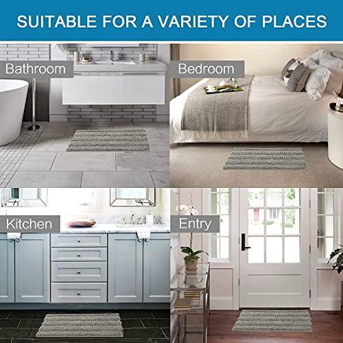H.VERSAILTEX Bathroom Rugs Bath Rugs for Bathroom Non Slip Bath Mats Extra Thick Chenille Striped Rug 17" x 24" Absorbent Soft Shaggy Washable Dry Fast Bath Mats for Bath Room Floor - Dove