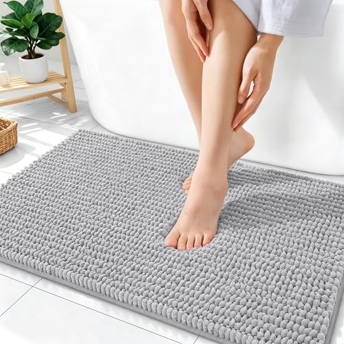 OLANLY Thick Chenille Absorbent Bathroom Rugs Mat 36x24, Light Grey