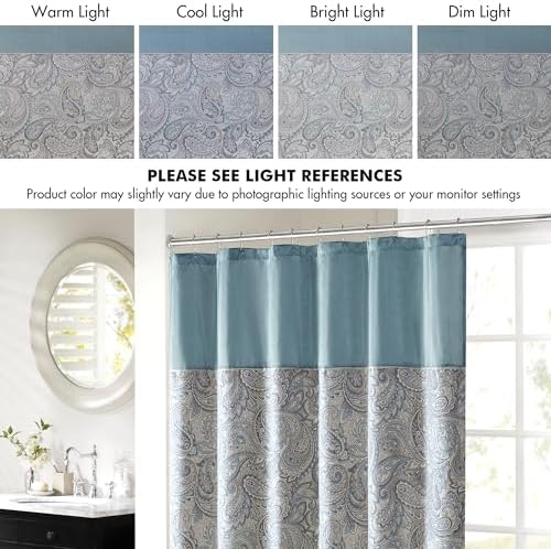 Madison Park Aubrey Shower Curtain for Bathroom, Jacquard, 72 x 72, Teal