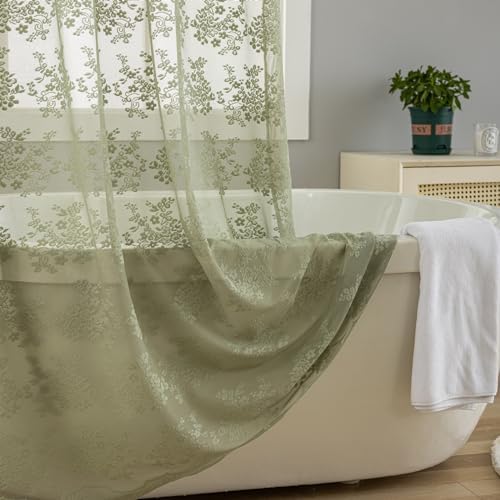 YJ YANJUN Boho 72x84 inch Shower Curtain Sage Green Lace Long Shower Cutain 84 Length Fancy See Through Shower Curtain 9 Foot Farmhouse Vintage Country Spring Summer Bathroom Décor 72" x 84"
