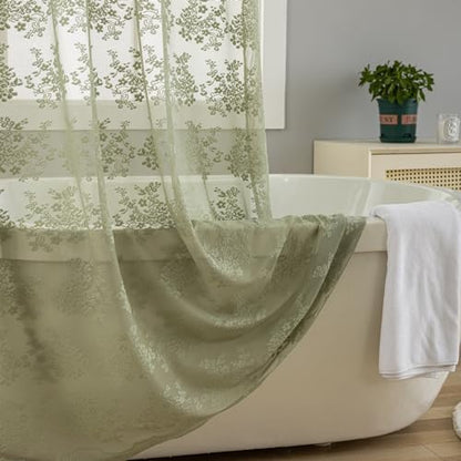 YJ YANJUN Boho 72x84 inch Shower Curtain Sage Green Lace Long Shower Cutain 84 Length Fancy See Through Shower Curtain 9 Foot Farmhouse Vintage Country Spring Summer Bathroom Décor 72" x 84"