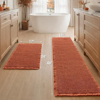 MIULEE Fall Orange Set of 2 Waffle Bathroom Rugs Bath Mat 17"x24"+17"x48"