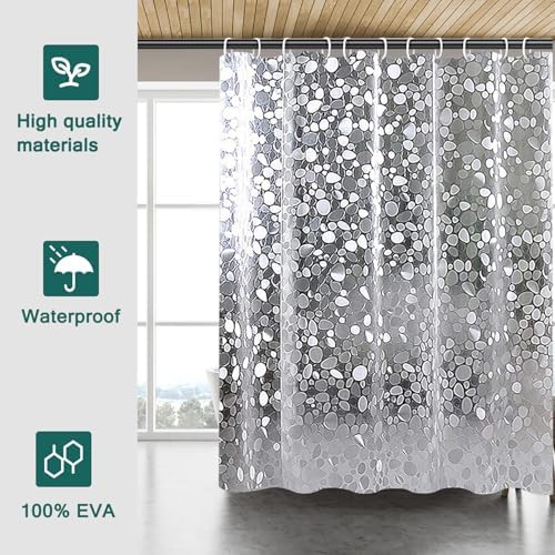 Clear Shower Curtain Liner, 100% Waterproof EVA 3D Shower Curtains with 3 Duty Heavy Bottom Magnets and 12 Rust Proof Grommets, 72x72 Weighted Shower Liner for Shower Stall, Bathtubs