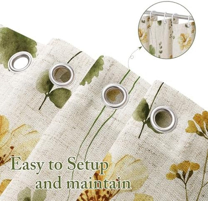 Gibelle OliveGreen Linen Watercolor Floral Fabric Shower Curtain, 72x72