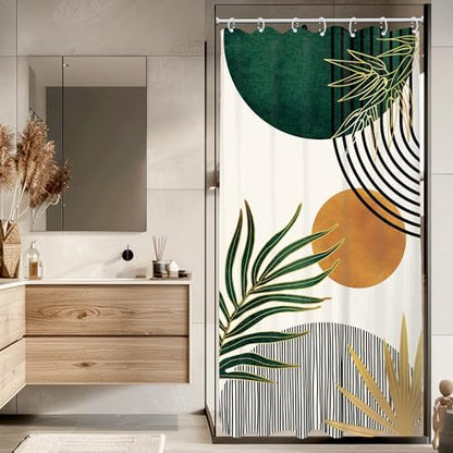 KOMLLEX Small Stall Mid Century Green Boho Half Bathroom Shower Curtain Set
