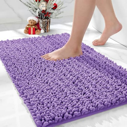 Bathroom Rugs Non Slip Washable 36x24, Extra Thick Soft Chenille Absorbent Bath Mat, High Density Barrier Non Slip Backing, Quick Dry Plush Shaggy Floor Carpet for Tub&Shower, Purple