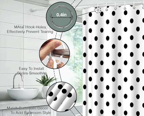 Polka Dot Shower Curtain Black White Retro Spot Vintage Fabric Decorative Bathroom Curtains with Hooks,70" Wx84 H