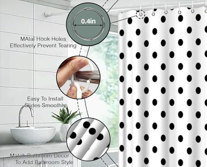 Polka Dot Shower Curtain Black White Retro Spot Vintage Fabric Decorative Bathroom Curtains with Hooks,67" Wx70 H