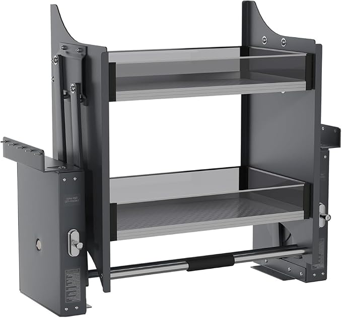 Pull Down Shelf, Kitchen Wall Cabinet Upper Storage Organizer, 2 Tier Kitchen Shelf Spice Rack, 22-24 Inch Width, Black