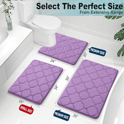 OLANLY Memory Foam Bath Mat Rug 24x16, Ultra Soft and Absorbent Bathroom Rugs, Non-Slip, Comfortable, Machine Washable Bath Carpet for Bathroom Floor, Tub, Shower and Home Decor Accessories, Lavender