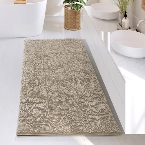 Hearth & Harbor Bathroom Rugs, Chenille Bath Mat - Machine Washable Bath Mats for Bathroom Non-Slip Backing Rubber, Quick Dry Bathroom Mat
