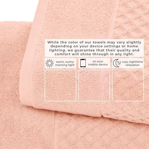 Great Bay Home Bath Towels - 100% Cotton 6 Piece Towel Set - Diamond Waffle Weave - Absorbent, Durable, Quick-Dry Towels for Bathroom (Pink)