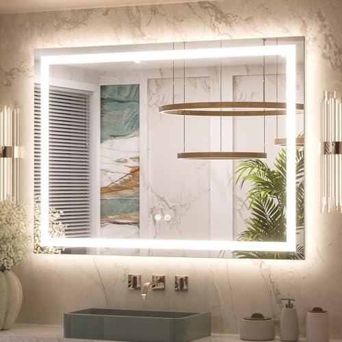Keonjinn 40x30 Inch LED Bathroom Mirror with Lights, Frontlit & Backlit