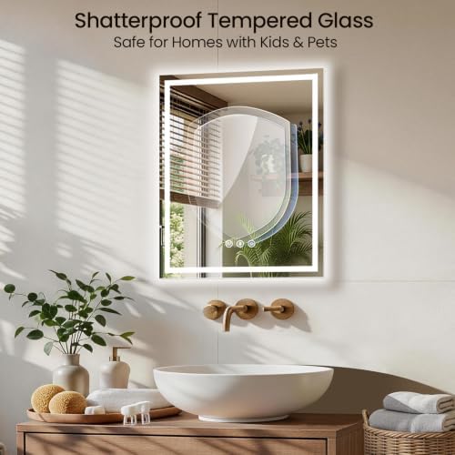 30"x36" LED Bathroom Mirror with Anti-Fog, Backlit & Front Lights, Memory