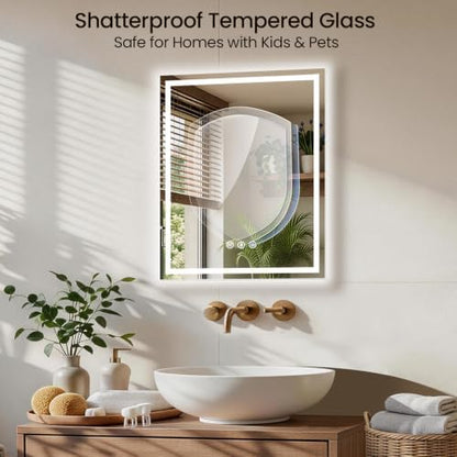 30"x36" LED Bathroom Mirror with Anti-Fog, Backlit & Front Lights, Memory