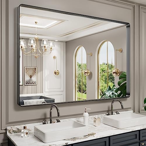 LOAAO 60X40 Inch Black Metal Framed Bathroom Mirror
