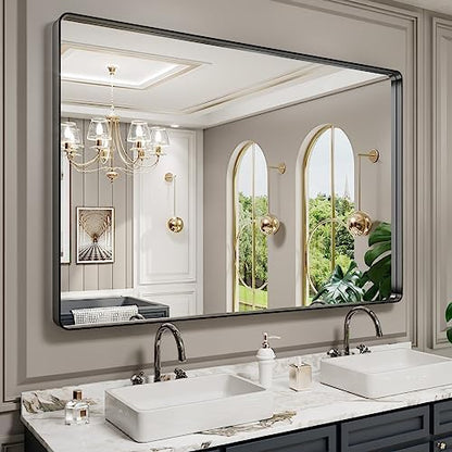LOAAO 60X40 Inch Black Metal Framed Bathroom Mirror