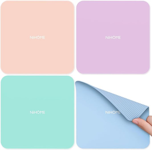 NIHOME Silicone Jar Opener – 6 Inch Large Anti-Slip Grip Pads, Premium 100% Food-Grade Silicone, Stylish Designer Colors, Multi-Purpose Heat-Resistant Mat & Coaster, Set of 4 (Macaron Colors, Square)