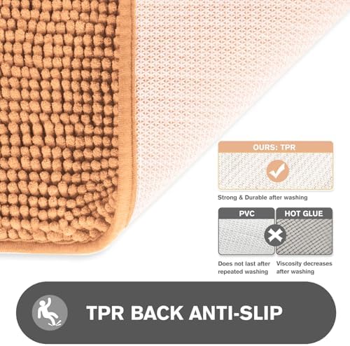 Bathroom Runner Rug 24 x 72 Non Slip – Extra Long Bath Mat | Absorbent and Washable Thick Chenille Runner Rug for Bathroom, Shower, Tub, Sink(Peach)