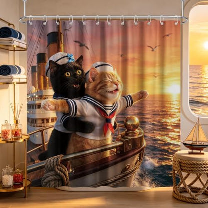 Extra Tall Shower Curtain XL Cute Orange Cat, 70 x 84 Inchs