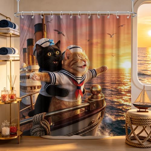 Extra Tall Shower Curtain XL Fun Black Cat, 70 x 96 Inchs