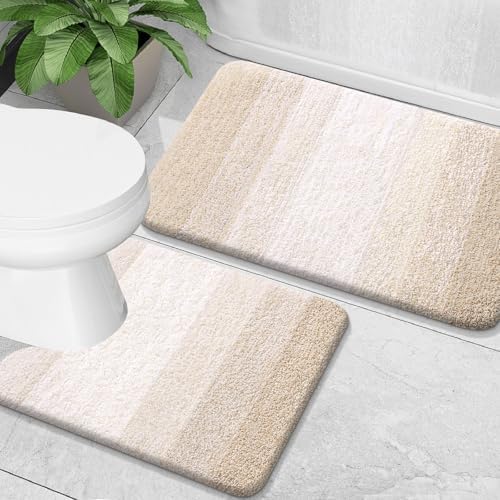 OLANLY Micorfiber Bathroom Rug Set 2 Piece, 30"x20"+U-Shaped 24"x20"