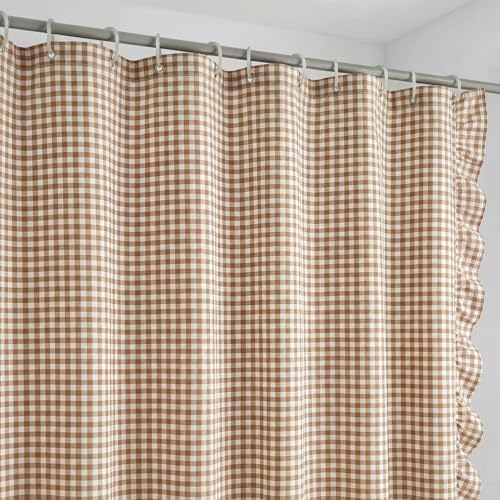HunnmingRe Ruffled Gingham Shower Curtain Taupe