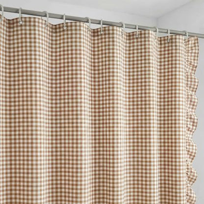 HunnmingRe Ruffled Gingham Shower Curtain Taupe