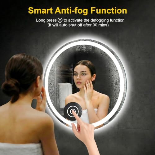 Round LED Bathroom Mirror with Lights, 20 Inch Circle Lighted Vanity Mirror