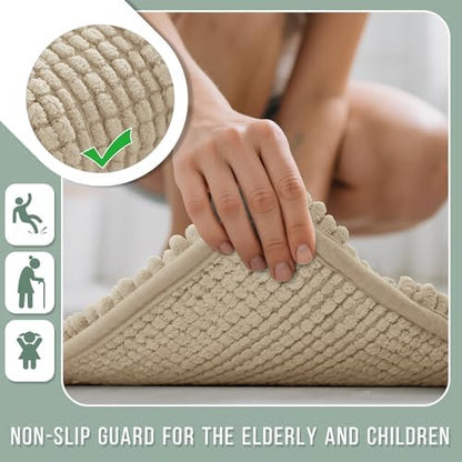 Yimobra Bathroom Rug Mat, Non Slip and Super Absorbent Bath Mat, Machine Washable Quick Dry, Ultra Plush Chenille Shower Rugs for Bathroom Floor Sink Tub and Shower Outside, Camel， 24 x 17