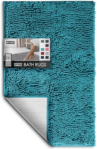 Hearth & Harbor Bathroom Rugs, Chenille Bath Mat - Machine Washable Bath Mats for Bathroom Non-Slip Backing Rubber, Quick Dry Bathroom Mat