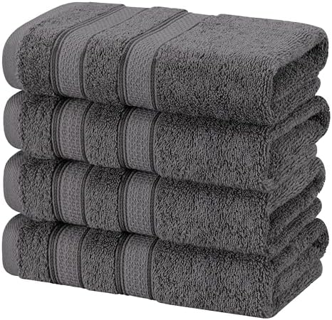 American Soft Linen Salem 100% Cotton Turkish 4 Piece Hand Towels for Bathroom, 600 GSM Soft Absorbent Quickdry Hand Face Towel Set, Dark Gray