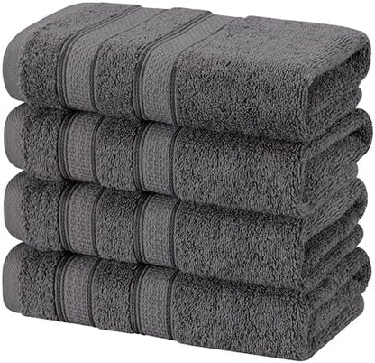 American Soft Linen Salem 100% Cotton Turkish 4 Piece Hand Towels for Bathroom, 600 GSM Soft Absorbent Quickdry Hand Face Towel Set, Dark Gray