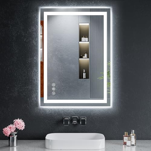 28"x20" LED Bathroom Mirror with Lights, Backlit+Frontlit, Anti-Fog
