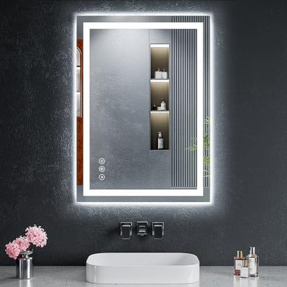 28"x20" LED Bathroom Mirror with Lights, Backlit+Frontlit, Anti-Fog